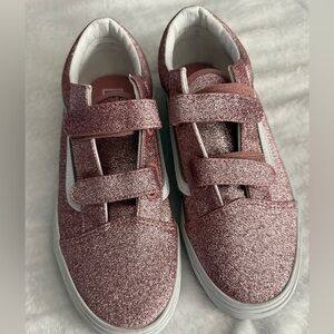 New Vans sneakers laceless Velcro pink w/glitter women’s 8.5, juniors 7